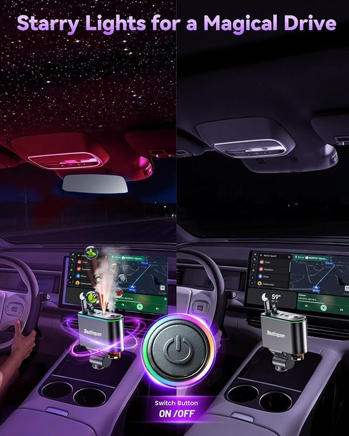 【2026 Upgrade】 5 in 1 Retractable Car Charger USB C - Fast Charging Retractable Car Phone Charger with Car Air Freshener Diffuser - 66W Cigarette Lighter Adapter USB-C/Type-C for iPhone17/16/15/14