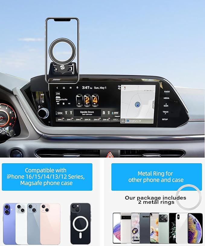Car Phone Holder for Hyundai Sonata 2019 2020 2021 2022 2023 Accessories Apply to 10.25 Inch Touch Screen Fixed Clip Magnetic Cell Phone Mount Hands-Free 360 Degree Rotation