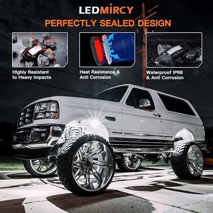 LEDMIRCY R2 Pure White Rock Lights Kit with Roker Switch Wire Harness 12PCS LED Rock Lights White for Offroad Truck ATV UTV SUV Underglow Light Trail Rig Light Under Body High Power Waterproof
