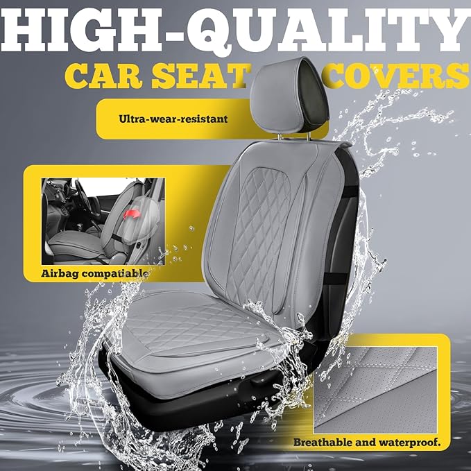 LINGVIDO Car Seat Covers for Front Seats (2 Seats) - Premium Perforated Nappa Leather,Waterproof Shield, Omni-Adapt Fit for SUVs Sedans, Ideal for Rideshare & Pets