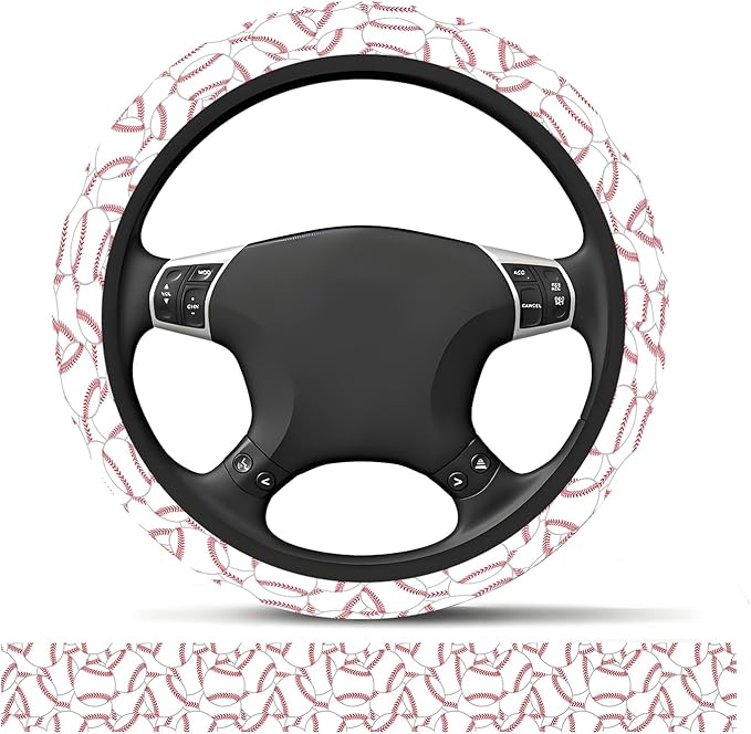Elastic Car Steering Wheel Cover, Universal 15 inch Non-Slip Breathable Neoprene Steering Wheel Protector, Car Accessories for Women Men Fit Auto, Suvs, Truck Cute Baseball Stitch