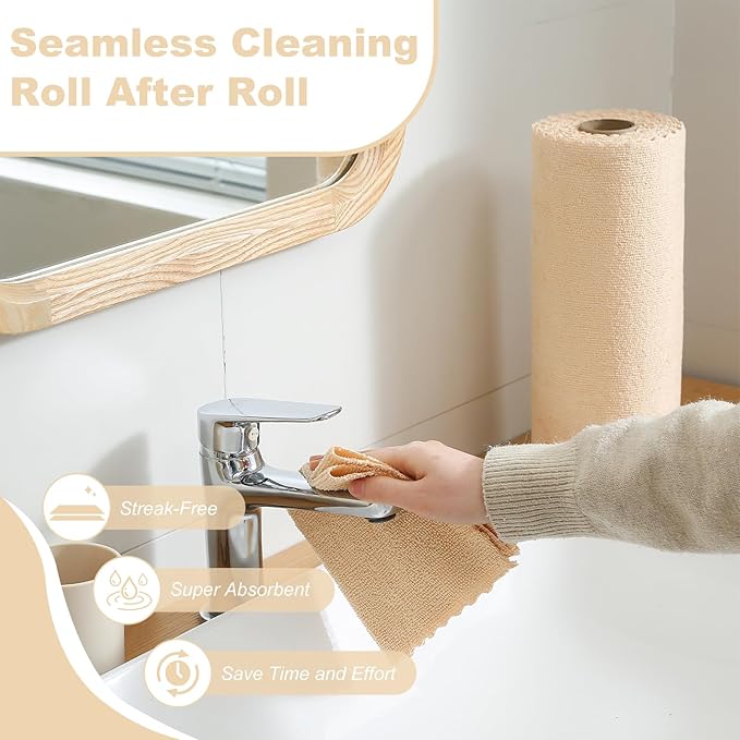 Jessy Home 2 Roll Reusable Paper Towels,100 Sheets Tear Away Microfiber Cleaning Cloth, Lint Free Cleaning Rags for Kitchen, Dishcloth,Household Cleaning Supplies