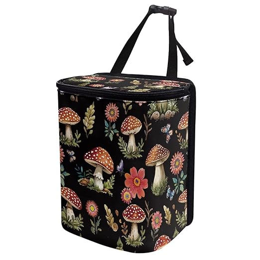 Cute Mushroom Car Trash Can Auto Garbage Bag with Lid Leak-Proof Car Storage Bag Garbage Bag Hanging for Headrest Portable Vehicle Backseat Organizer