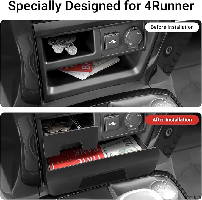 Hellet Center Console Organizer Storage Drawer Compatible with Toyota 2014-2020 2021 2022 2023 2024 4Runner Interior Accessories 2-piece Set Storage Box Insert Organizer Tray