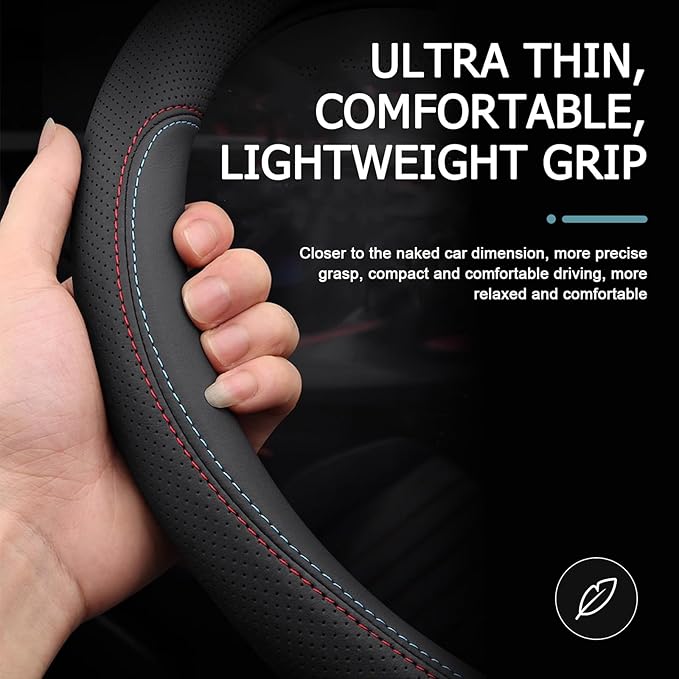 1 PC Car Steering Wheel Cover, Ultra-Thin Soft Leather Steering Wheels Accessories, 15" Round Breathable Car Wheel Cover, Universal Interior Accessories for Most Cars (Black)