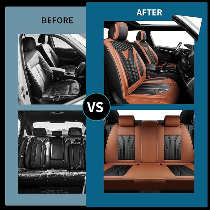 Fit Kicks Car Seat Covers Premium Leather Compatible with Nissan Kicks 2018 2019-2026 (5 Seats Full Set Waterproof Breathable All-Weather Seat Cushion Protector（5 Seats Brown & Black)