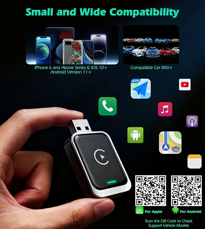KAIY Wireless Carplay Adapter for iPhone & Android Auto, Convert Wired to Wireless Apple CarPlay Adapter, Car Play USB C USB A Dongle Plug & Play No Delay Stable Connection for iOS 10+, Android 11+