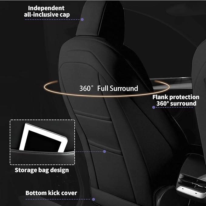 AOMSAZTO Car Seat Cover Fit for Tesla Model Y 2020 2021 2022 Full Set Black Customized Seat Covers, Custom Fit Full Set Faux Leather Black