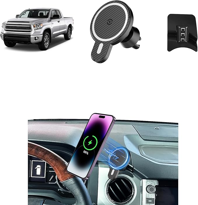 PZK Car Phone Mount for Toyota Tundra 2014 2015 2016-2020 2021 Accessories Custom Air Vent Car Phone Holder Magnetic 15W Fast Wireless Charger Hands Free 360° Rotation Cell Phone Automobile Cradles