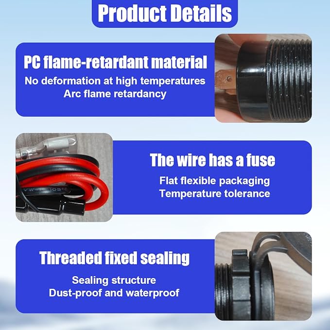 45W 12V USB Outlet 2-Port Car Charger Socket, PD USB C & QC 3.0 Port Waterproof Cigarette Lighter Sockets with LED Voltmeter, Universal Quick Charge Sockets for Cars RV Boat Marine Truck