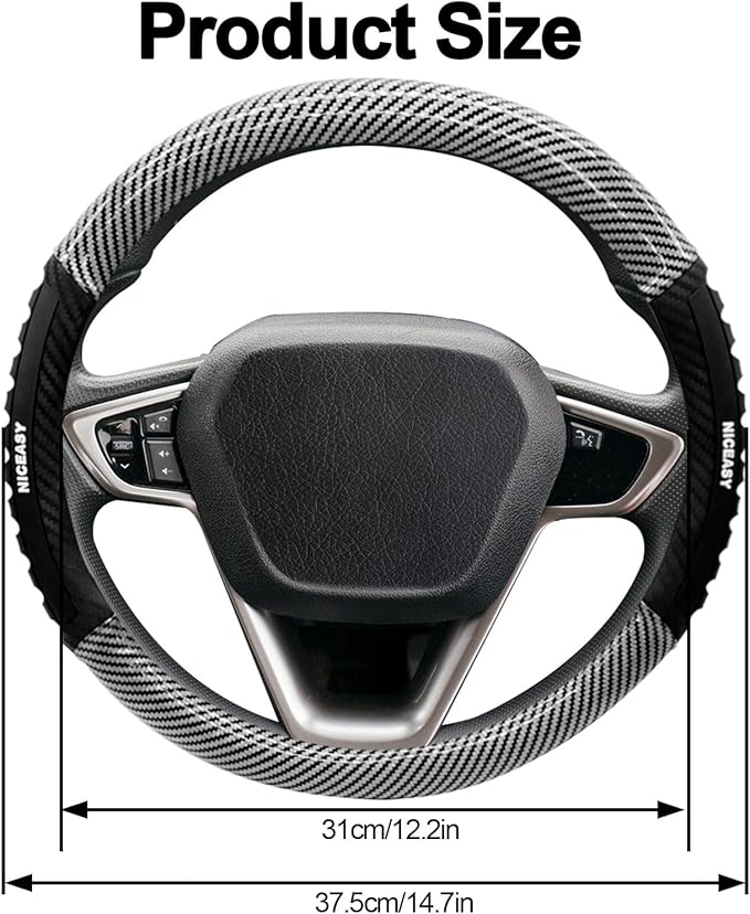Sport Style Red PU Leather Steering Wheel Cover with Red Sport Grip Anti-Slip Breathable Steering Wheel Accessory Universal Fit 14.75-15 inch