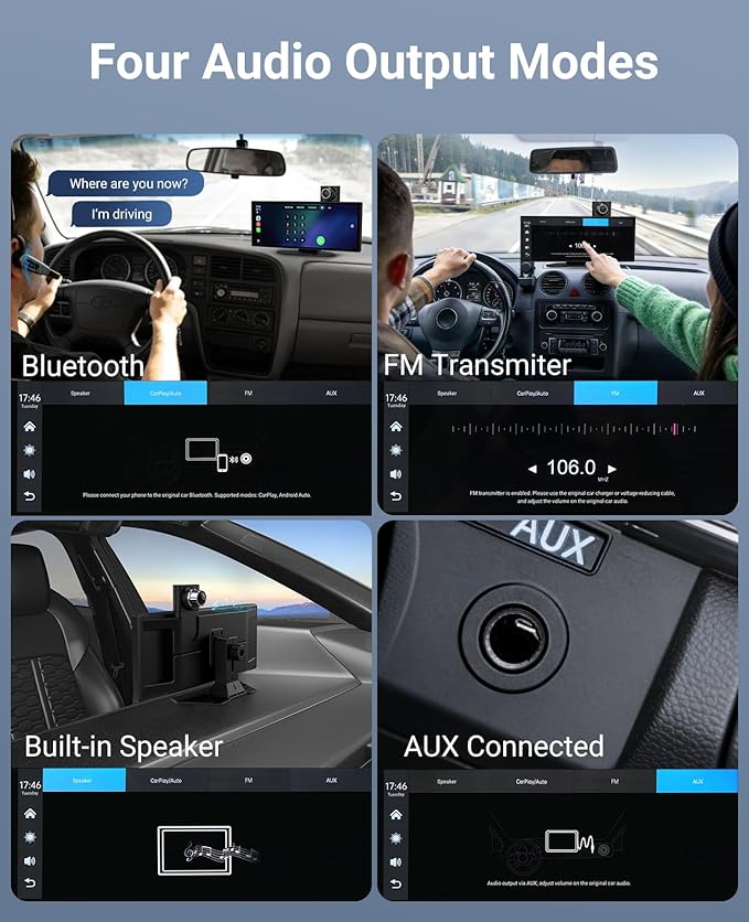 Wireless CarPlay and Android Auto 11.26-inch Touchscreen, 4K Dash Camera and 1080p Backup Camera, Universal Portable car Display, Equipped with 64G Memory Card