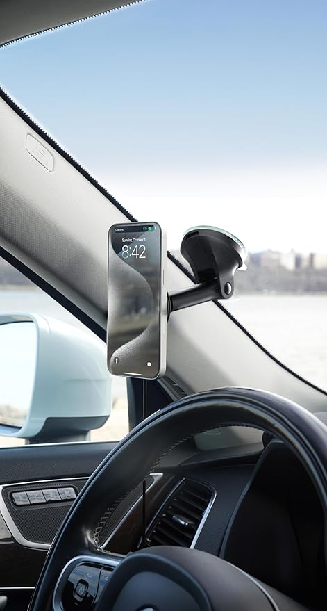 iOttie Velox Qi2 Mini 15W Wireless Charger Car Mount - Dash & Windshield Car Phone Holder - MagSafe Compatible iPhone Mount for Qi2 Smartphones (iPhone12 13 14 15 16 and 17) - Car Charger Included