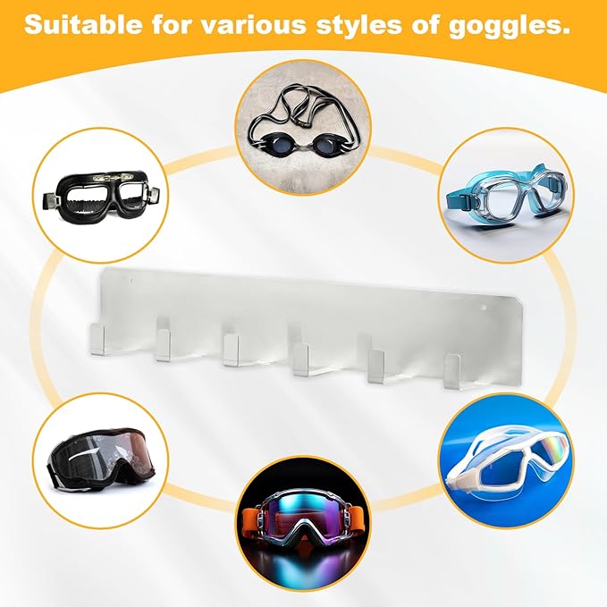 Blulu 2 Pack Aluminum Goggle Helmet Storage Rack Wall Mount 12 Hooks Goggle Organizer Hardware for Race Car Enclosed Trailer, Garage, Motorcycle Accessories