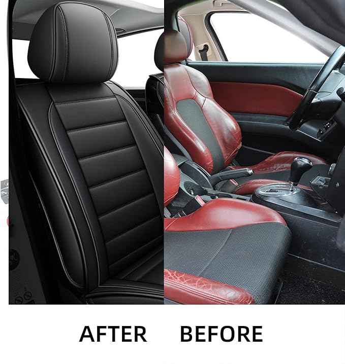CAPITAUTO Seat Covers, Car Seat Covers Full Set, Black Car Seat Cover, Car Seat Covers Front Seats Back Seat Cover, Waterproof Faux Leather Seat Covers Fit for Most Cars Trucks SUV (Black)
