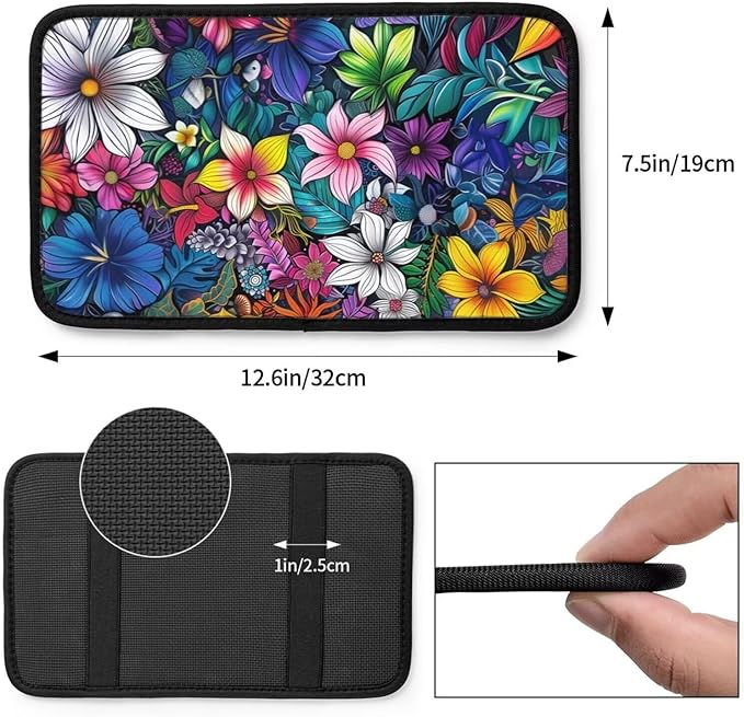 Center Console Armrest Cover Hippie Flower Armrest Protector Boho Floral Car Accessories Mandala Armrest Cushion Pad Armrest Seat Box Cover Protector