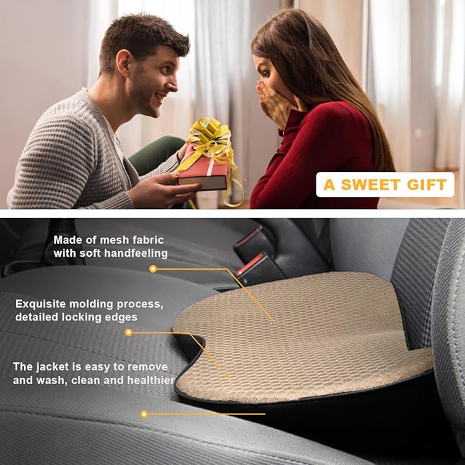 Car Seat Cushion, Auto Memory Foam Wedge Seat Pad, Sciatica Tailbone Low Back Pain Relief Pillow for Driver, Breathable Non Slip Orthopedic Support Pad, Car Accessories (Beige)