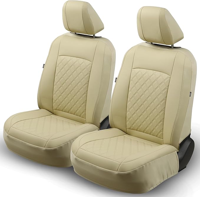 GIANT PANDA 2PCS Front Car Seat Cover for Subaru Outback Forester Crosstrek Legacy Impreza, Faux Leather Bucket Seat Covers (Beige)