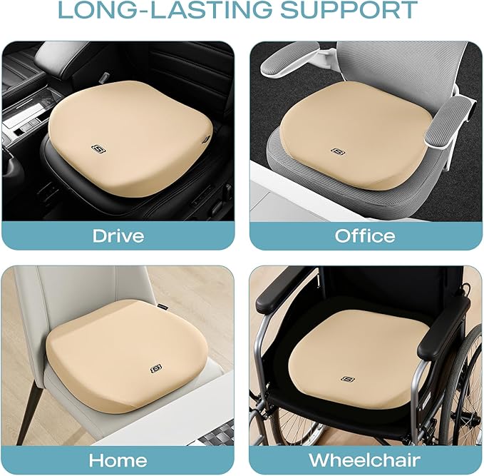Skechers Seat Cushion Premium Gel & Memory Foam-Office Chair Cushion for Tailbone Pain Relief,Butt Pillow for Office Chair,Car seat Cushion,Long Sitting Office Workers,and Car Drivers,Beige