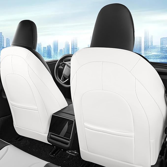 for Tesla Model 3 Seat Cover 2024 2025 Long Range (Not for Performance) Waterproof Nappa Leather Seat Cover Full Set for Tesla Model 3 (T3-Black+White 24-25)