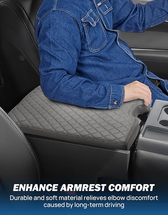 JOYTUTUS Center Console Cover Compatible with 2015-2026 Ford F150, 2017-2026 F250 F350 F450 with 40/20/40 Jump Seat, Leather Armrest Cover Center Console Cushion, Gray (Jump Seat Only)