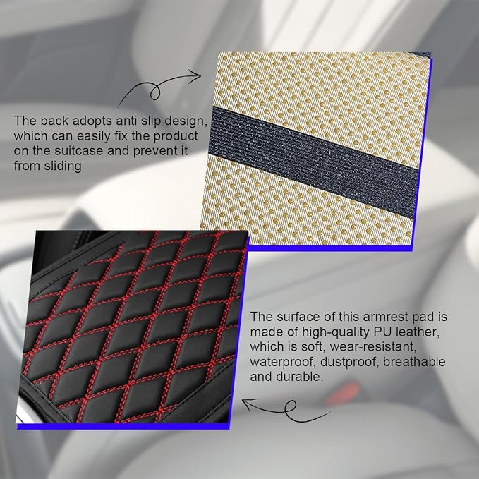 Car Center Console Cover, Scratch-Resistant Leather Vehicle Armrest Seat Storage Box Protector Cushion, Comfortable Automotive Interior Armrest Pad Mat, Universal Fit (Black/Red)