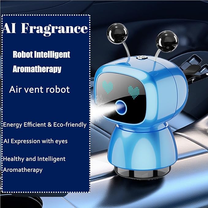 Robot Intelligent Aromatherapy Machine, Smart Cute Robot Car Air Freshener - Fine Spray/Fillable/Four-Gear Adjustment/Vibration Sensing/On-Off/Large Capacity Long-Lasting Fragrance/V3 (Blue, Ocean)