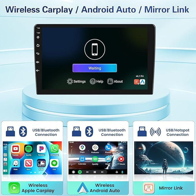 2+64GB Android Car Stereo for Hyundai Sonata 2004-2008 Wireless Carplay Android Auto, 9 Inch Touchscreen Car Radio GPS Navi WiFi Bluetooth Backup Camera FM RDS Radio EQ SWC