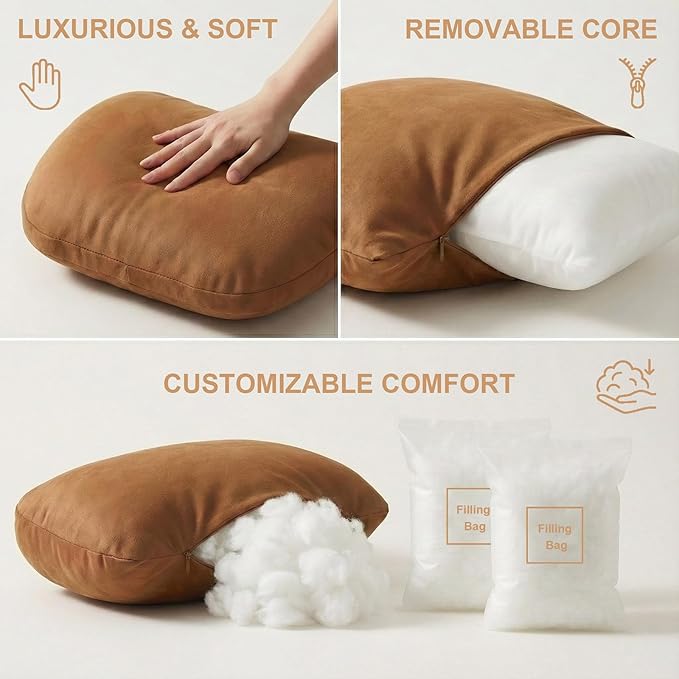 2PCS Car Pillow for Car Neck Pillow for Driving Seat Neck Support Soft Cushion Back Support Head-Rests for Vehicle Sleeping with Elastic Adjustment Strap (Brown, Head and Lumbar)