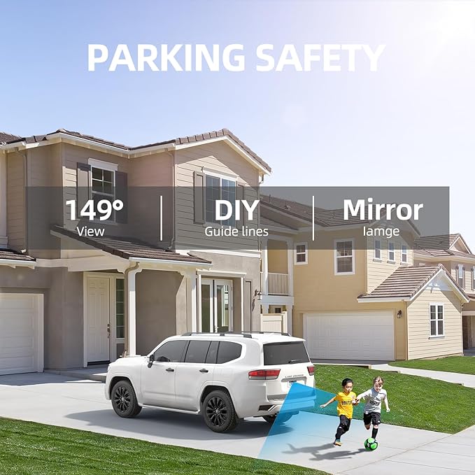 eRapta Backup Camera 4.3''HD 1080P Front Rear View Monitor kit IP69 Waterproof Night Vision DIY Grid Lines for Car Trucks RVs Tractors Bus Semi-Trailers Pickup A43