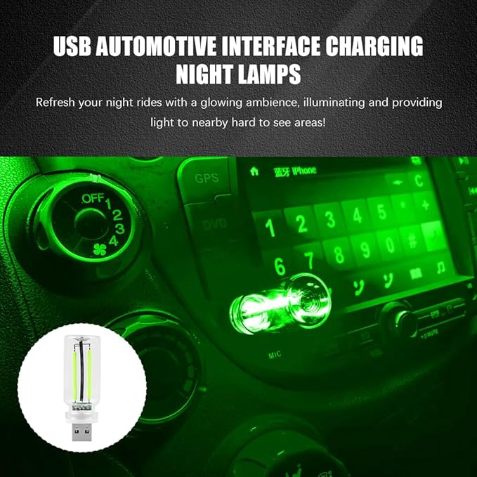 USB LED Car Interior Atmosphere Light, Auto Interior Lights, Plug-in USB Automotive Light, Universal Portable Auto Ambient Lighting Kit Car Accessories for Cars, Bedroom, Hallway (Green)