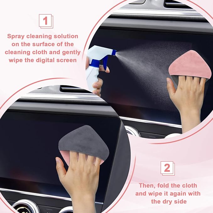 Car Screen Cleaner, 4.1''×4.1'' Microfiber Dashboard Wipes, Square Microfiber Cloth, Car Display Wipes,Vehicle Screen Cleaner Tool universal for Car Dashboard Car Display Car Interior Tools (Pink)