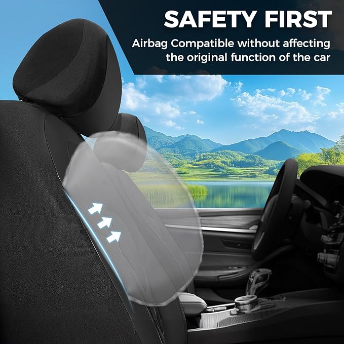 FLORICH Car Seat Covers Full Set, Universal Seat Cover 5 Seats, Automotive Seat Covers with Mesh Leather, Waterproof Car Seat Protector, Breathable Car Seat Cushion for Most Car SUV Truck, Black