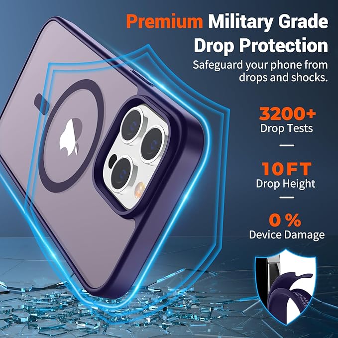 SUPFINE Magnetic for iPhone 13 Pro Case (Compatible with MagSafe) (Military Grade Drop Protection) Translucent Matte Shockproof with Anti-Fingerprint Phone Case,Dark Purple