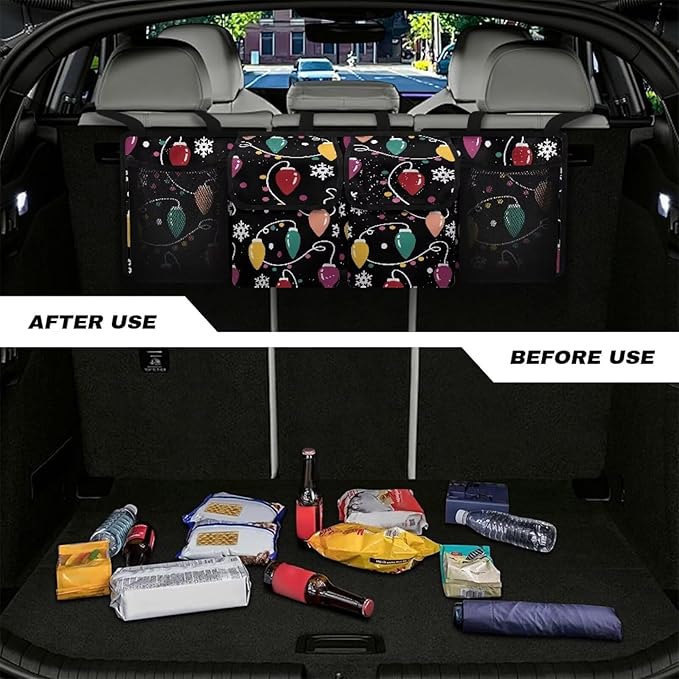 Hanging Car Trunk Organizer, Colorful Light Strips Car Back Seat Storage Bag with 4 Pockets Waterproof Auto Interior Accessories for SUV MPV Sedan Truck Jeep