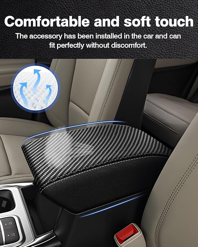 Autorder Center Console Cover for Ford Explorer 2020-2026 Accessories Armrest Cover Carbon Fiber Anti-Scratch Middle Console Pad Leather Armrest Protector