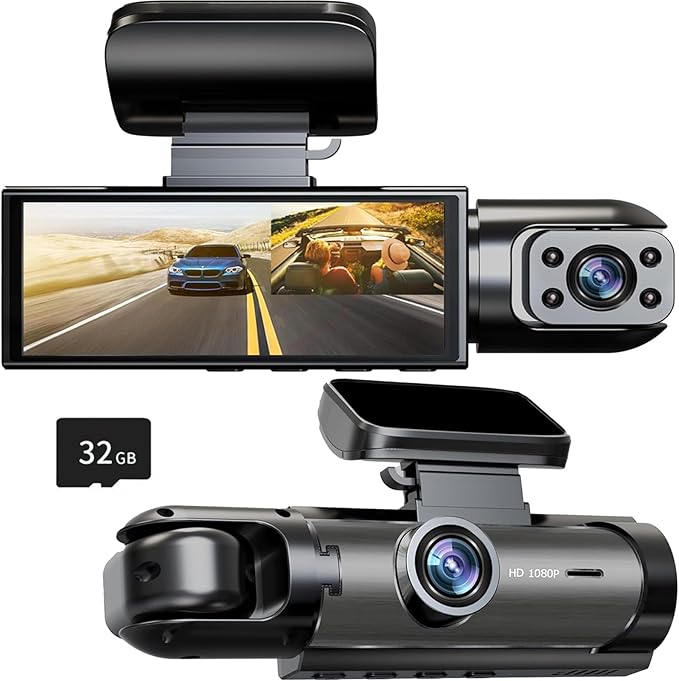 Dash Cam Front and Inside, 1296P Dual DashCams for Car, 3.16 Inch IPS Screen Driving Recorder with IR Night Vision, Loop Recording, Wide Angle Lens, 24H Parking Traffic Recorder