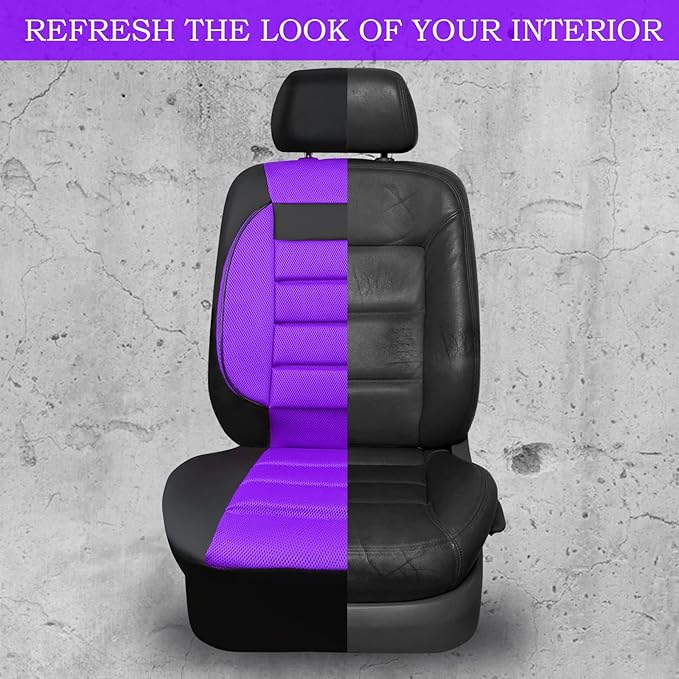 CAR PASS Leather 3D Foam Back Support Car Seat Covers Full Set Air Mesh Automotive Seat Covers, All Season Car Seat Cover Fit Automotive,SUV,Sedan,Van, Airbag Compatible Elegance (Black Purple)