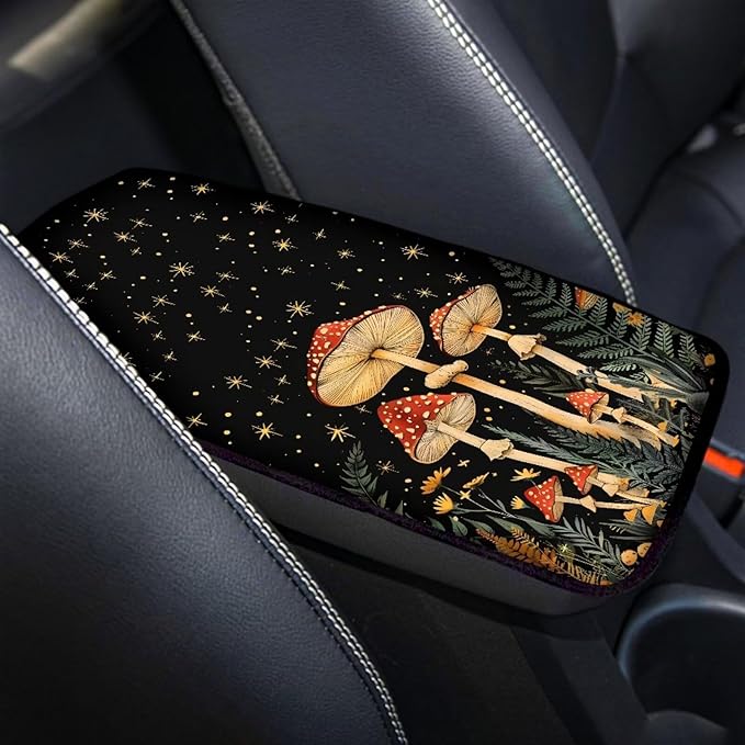 Dreaweet Car Center Console Cover Mushroom Starry Sky Print Car Accessories Armrest Cover for Car Truck SUV Sedan for Women,Universal Armrest Cover for Car Center Console