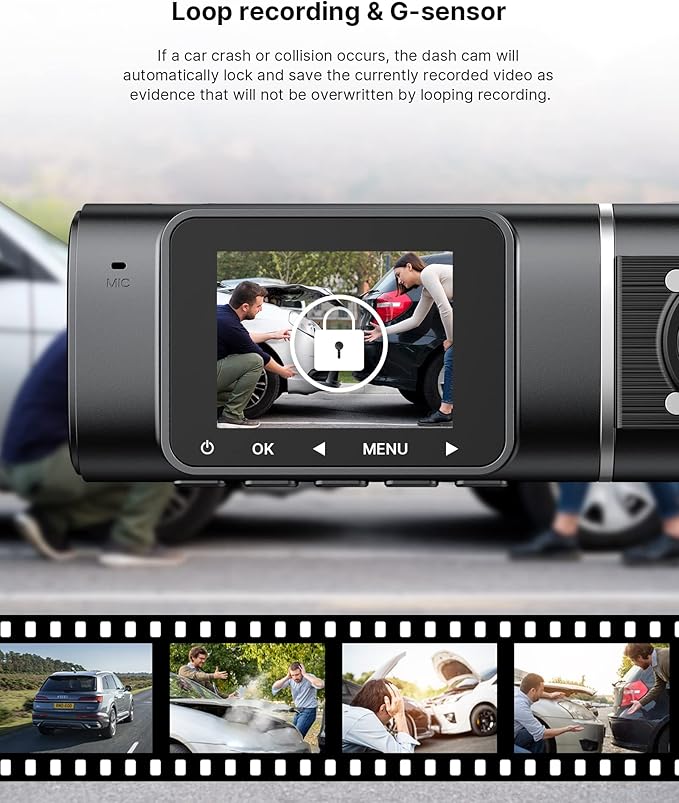 Dual Dash Cam Front and Inside 1080P Dash Camera for Cars IR Night Vision Car Camera for Taxi Accident Lock Parking Monitor 2 Mounting Options 64GB SD Card