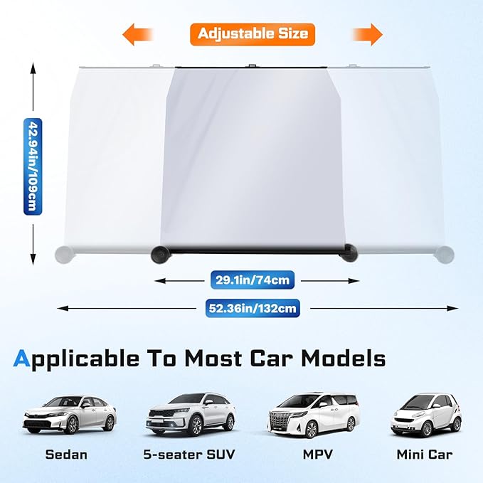 Retractable Windshield Sun Shade Automatic Sunshade for car with 99% UV Heat Protection, 420D Fabric Keep Cool & Protect Interior, Universal Adjustable Fit for Cars Trucks SUVs (Not for Large Trucks)