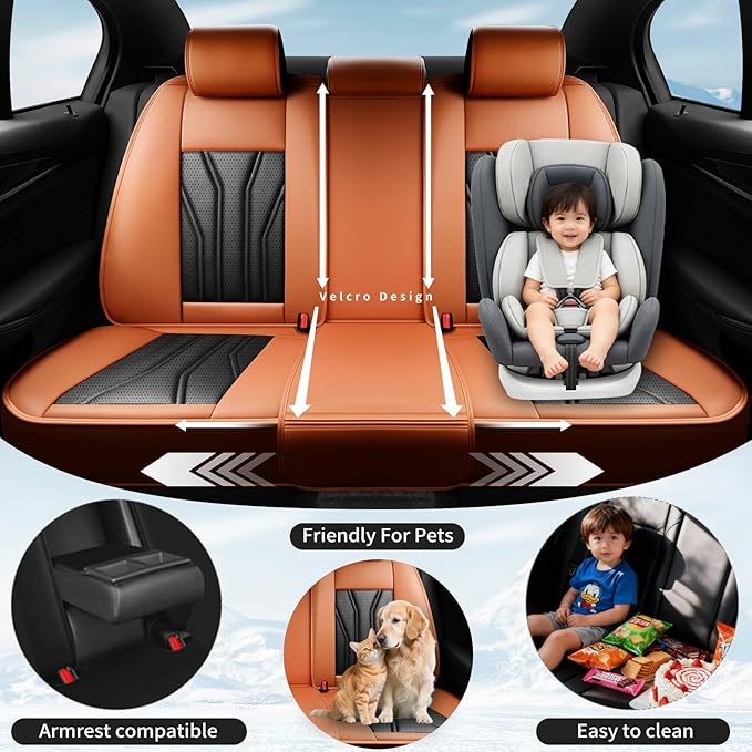 Fit Tucson Car Seat Covers Compatible with Hyundai Tucson 2010-2026, Premium Leather Breathable, Wear Resistant, Airbag Compatible, All-Weather Protection & Full Coverage, Full Set Orange&Black