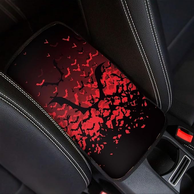 Red Bat Armrest Pad Cover for Cars Arm Rest Cushion Pads Car Center Console Cushion Non Slip Car Accessories Car Christmas Decoration