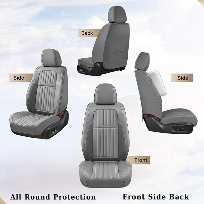 Coverado Car Seat Covers Full Set, Gray Car Seat Cover, Seat Covers for Cars, Waterproof Car Seat Protector, 5 Pieces Nappa Car Seat Cushion, Car Seat Covers Front Seats and Back Fit for Most Cars