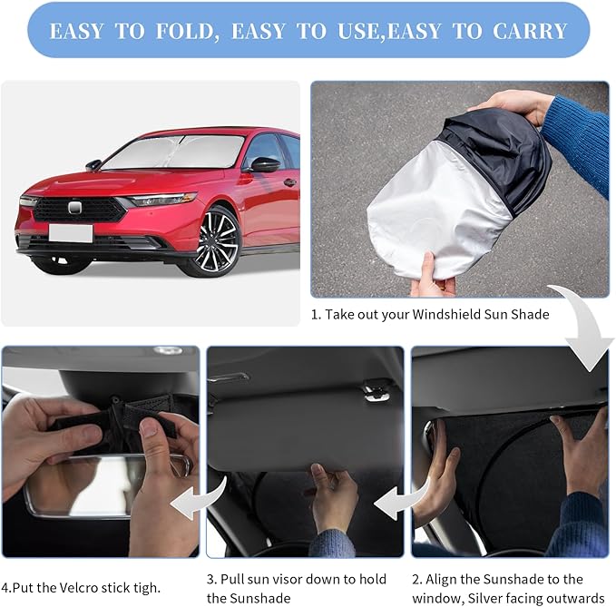 for Honda Accord 2023-2024 2025 2026 Sun Shade Sunshade Windshield Cover, 4-Layer Front Window Shade Custom Fit for Honda 11th Gen Sun Visor 240T Foldable Shade Sun Blocks UV Rays Car Accessories