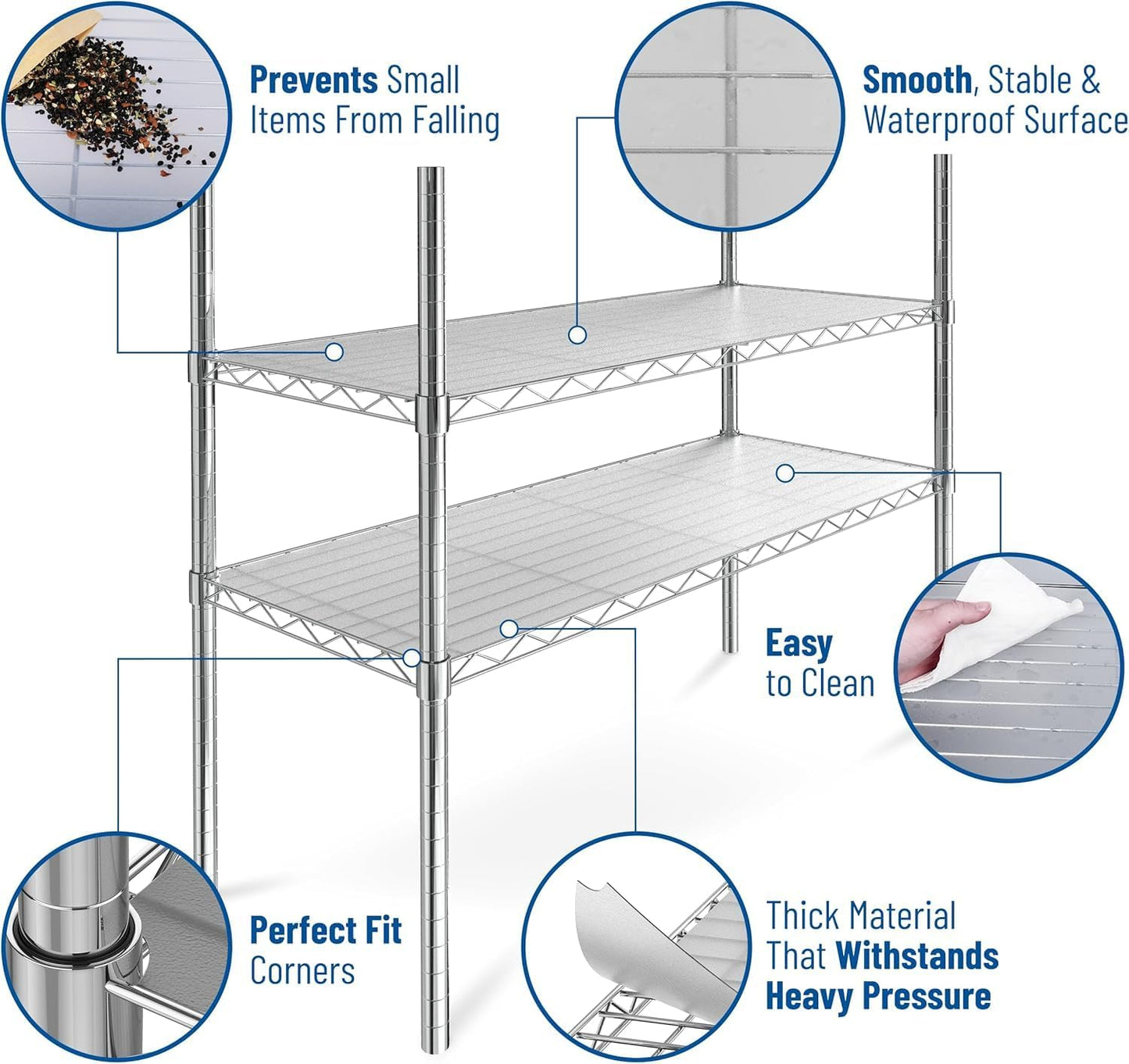 Shelf Liners for Wire Shelf System: Set of 5 in Graphite: 18 x 42 inch: Plastic Wire Shelving Shelf Mats