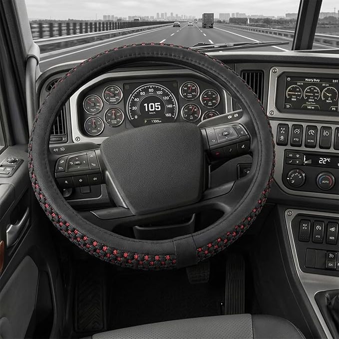 15“16”17“18”19“ 20 Inch Ice Silk Semi Truck Steering Wheel Cover (BlackRed, 16 inch)