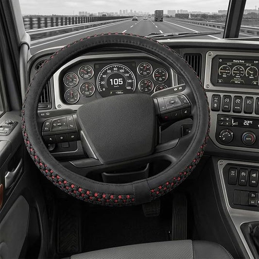 15“16”17“18”19“ 20 Inch Ice Silk Semi Truck Steering Wheel Cover (BlackRed, 16 inch)