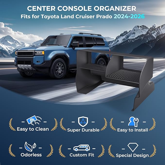 Center Console Organizer for Toyota Land Cruiser Prado 250 2026 2025 2024, Interior Accessories Storage Box Insert Tray for 2024-2026 Land Cruiser, Black