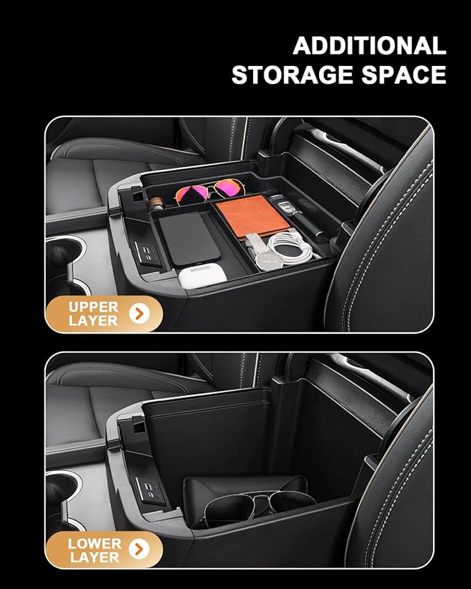 ECOZEN Center Console Organizer For 2021-2026 Chevy Tahoe/Suburban & GMC Yukon/Yukon XL - Armrest Organizer Tray For 2021-2026 Tahoe/Suburban/Yukon Accessories - Not Fit For Power-Sliding Console